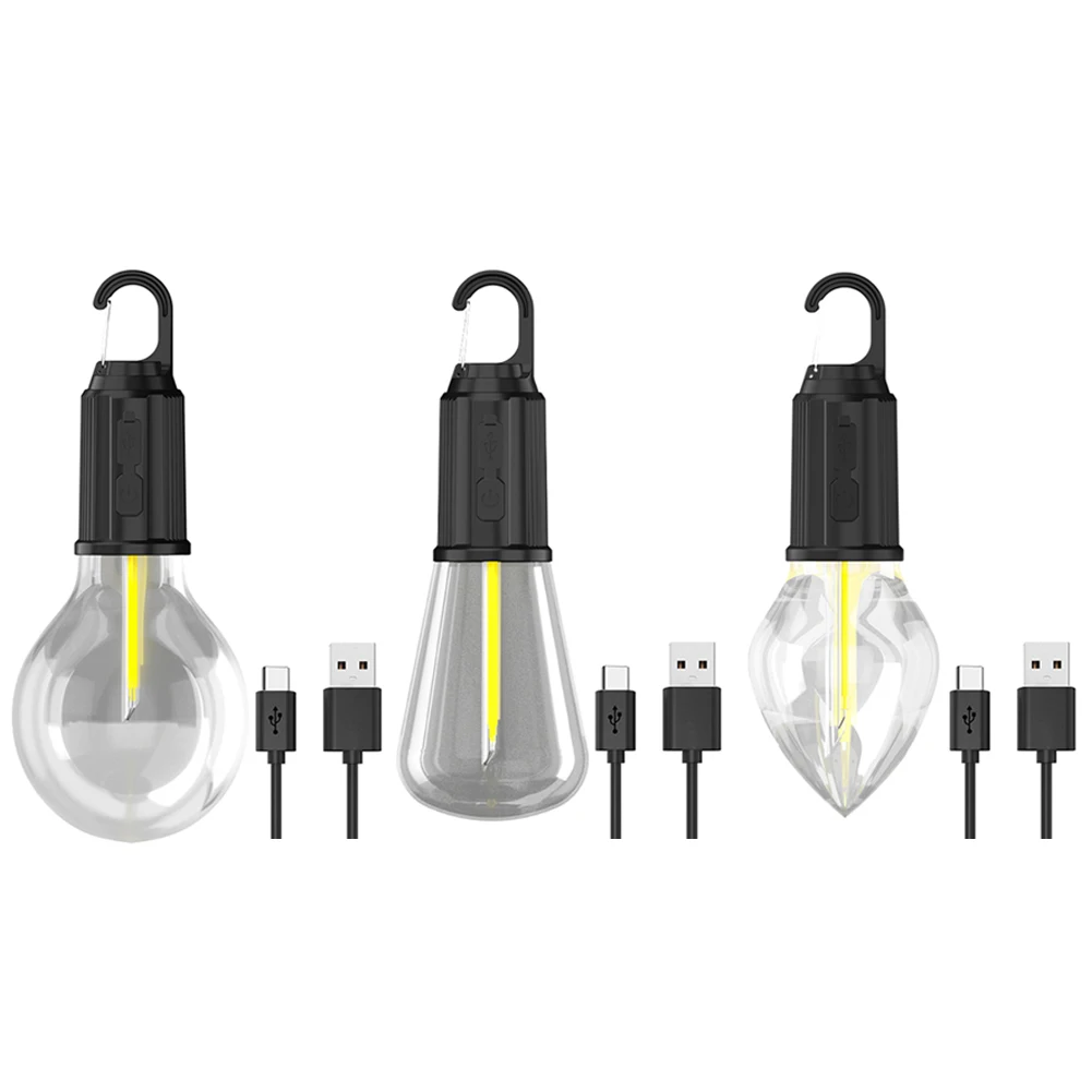 Luz LED de Camping de 100LM, luz decorativa de 400mAh, tipo C, recargable por USB, resistente al agua con gancho, 3 modos de iluminación exterior