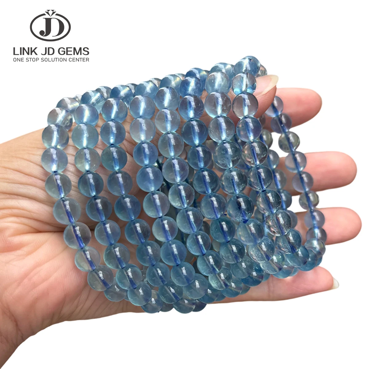1 Pc JD 8A Natural Ice Translucent Aquamarine Bracelet Men Women Healing Crystal Travel Amulet Stone of Courage Bracelets