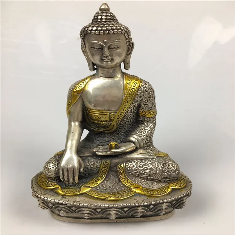 Handicraft white copper silver gilded Buddha statue of Shakyamuni home decoration ornaments