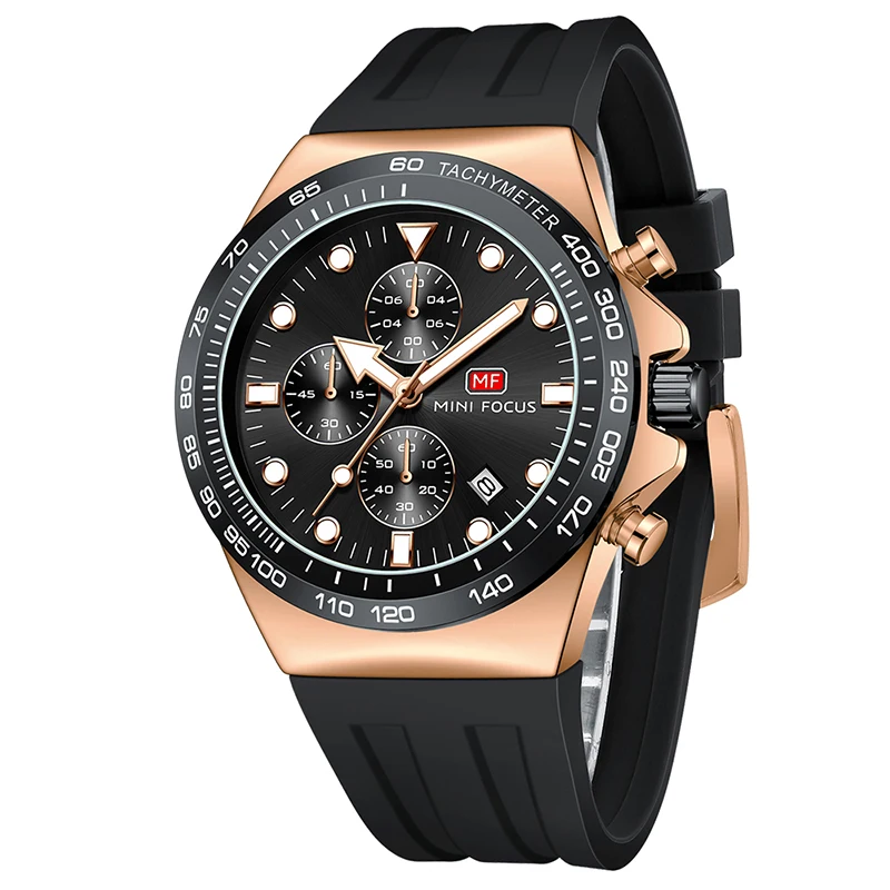 MINI FOCUS MF0488G Sports Fashion Watch Blue Silicone Strap Luminous Hands 3 ATM Waterproof Men Quartz Watches