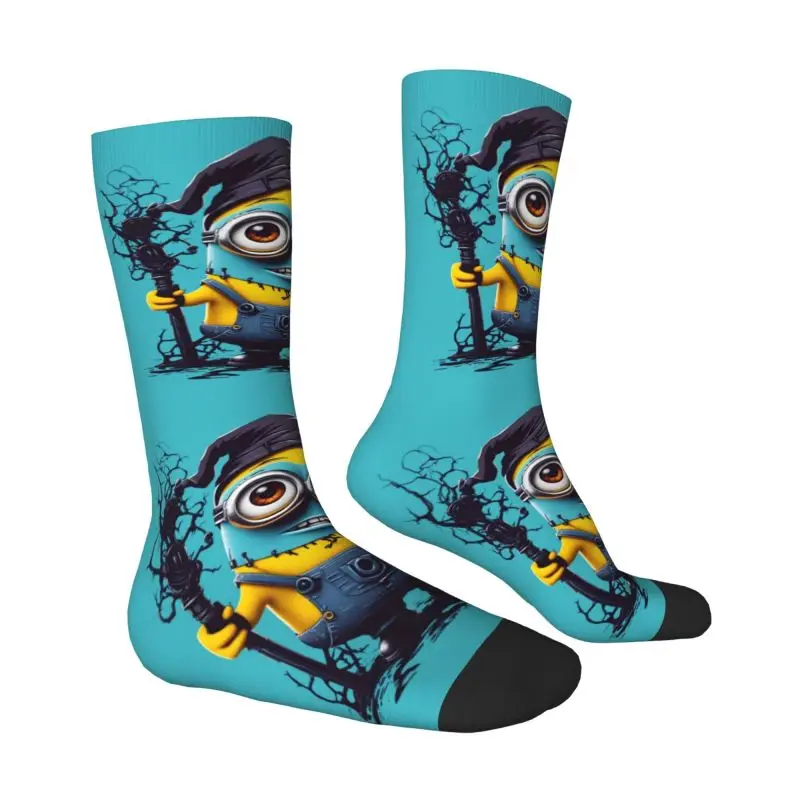 Custom M- Minions Halloween Pumpkin Mens Crew Socks Unisex Novelty 3D Printing M- Minions Cartoon Dress Socks