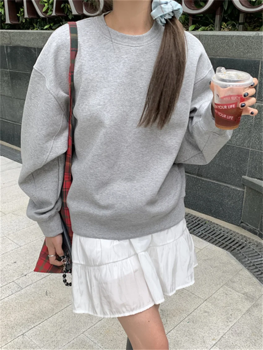 

Alien Kitty 2023 New Arrival Solid Sweatshirts Women Casual All Match Minimalist OL Preppy Style Loose Office Lady Daily