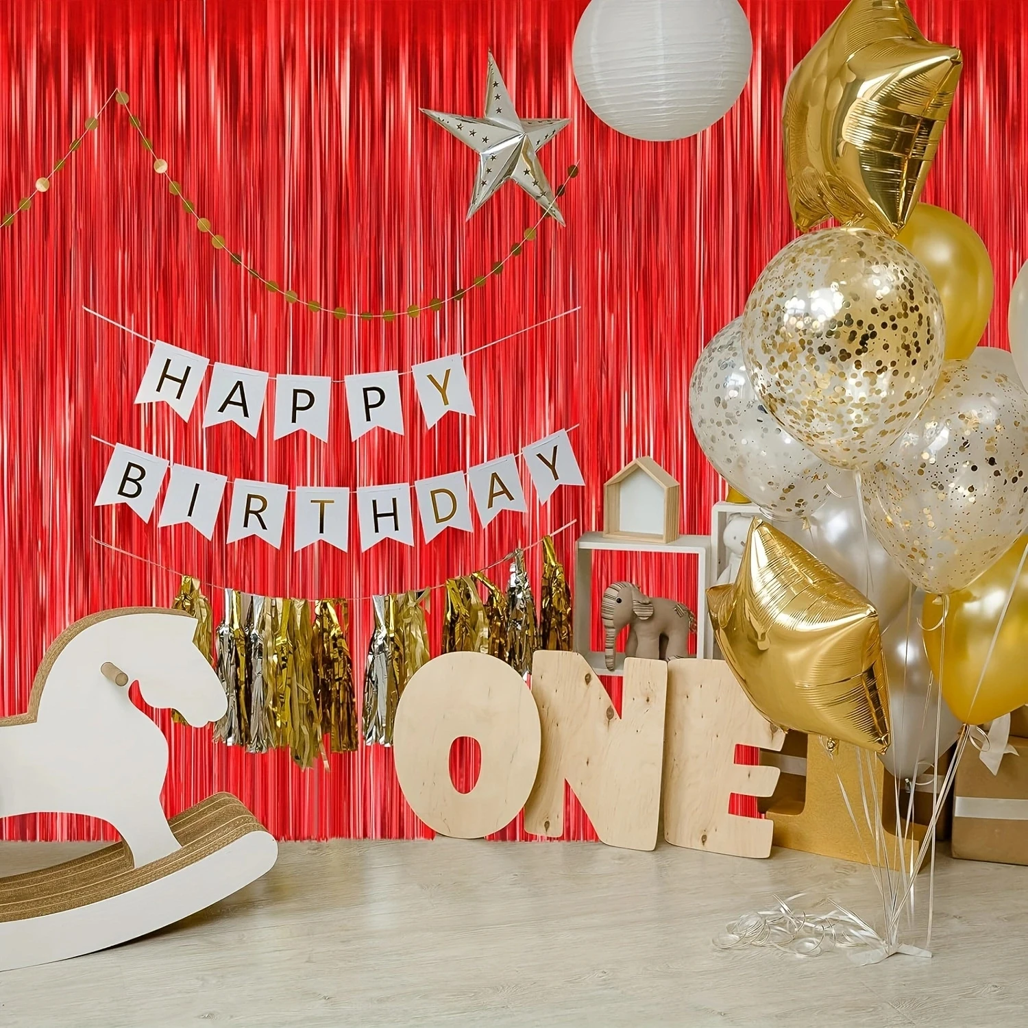3pack Red Tassel Background Decoration Set Metallic Foil Tassel Curtain Background Suitable for  important scene