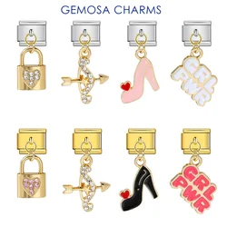 GEMOSA New Fashion Lock High Heels Dazzling CZ Italian Charm Links Fit 9mm Stainless Steel Bracelet Jewelry DIY Making