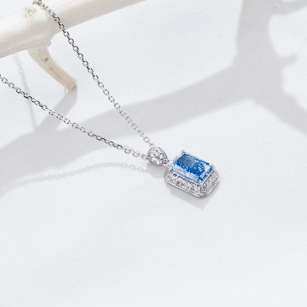 Messi Jewelry 1CT Blue Lab Grown Diamond Necklaces PT950 Diamonds Pendant For Woman Girls In Stock MSN-950