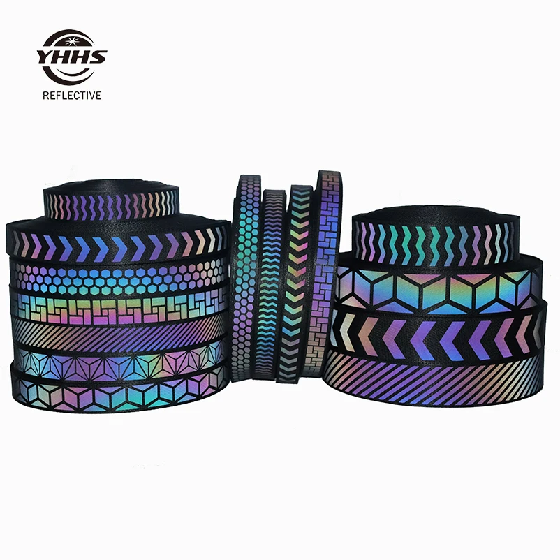 Rainbow Reflective Webbing Alta Visibilidade Magia Negra Gradiente Acessórios De Vestuário De Costura Em Roupas Para Pet Collar 2cm/2.5cm