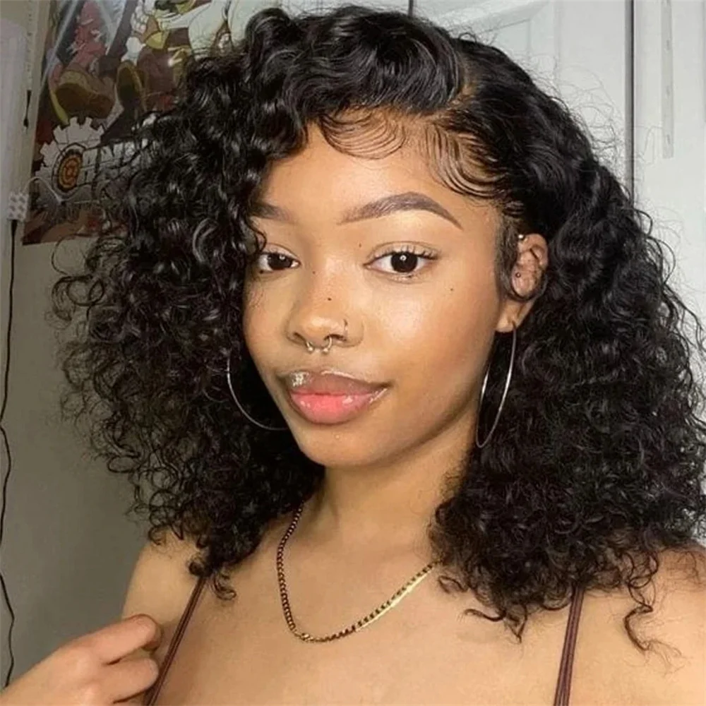 

8-16inch Short Deep Wave Bob Wig Lace Front Wigs Brazilian Natural Pre Plucked Curly 13x4 HD Lace Frontal Wig For Women