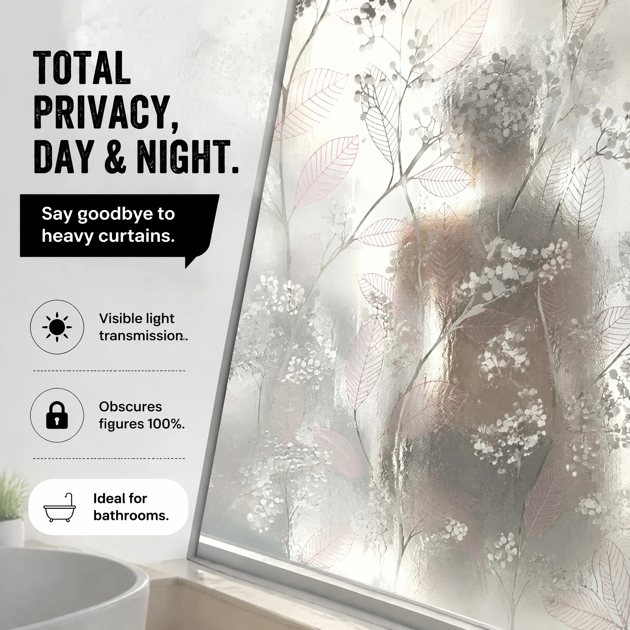 Grey Berry Leaf Gradient Frost - Window Insulation Film recension och pris