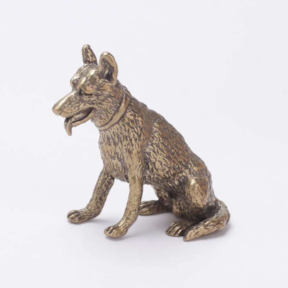 Exquisite Brass Wolf Dog Statue Unique Desktop Ornament Creative Decor Brass Wolf Dog Statue Miniature Animal Decor