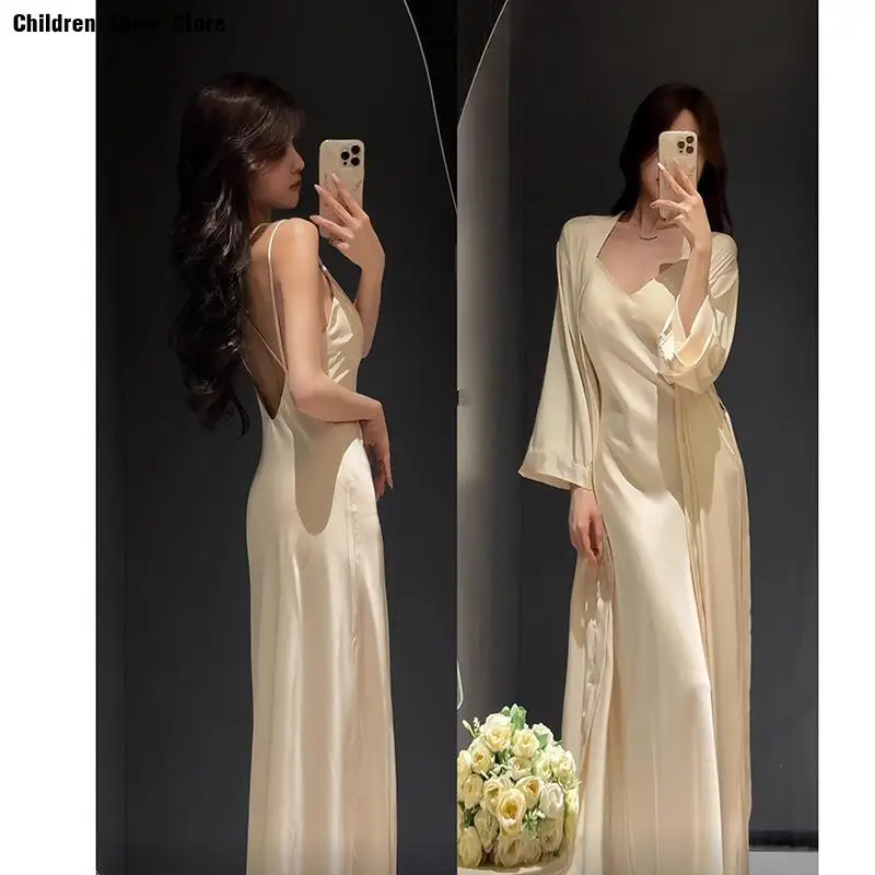 Long Robe Sexy Vestidos De Novia Solid Color Kimono Bathrobe Gown Lady Autumn New Rayon Sleepwear Pijama Mujer Intimate Lingerie