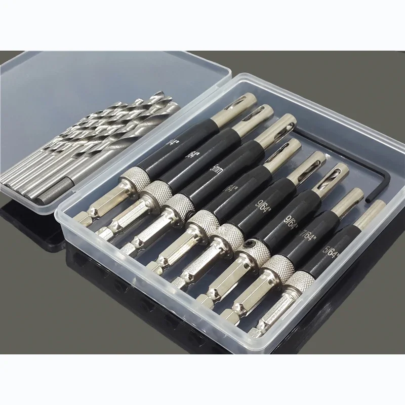 Door and window hinge hole opener precise positioning 7-piece set woodworking hole drilling drill set hardware tools