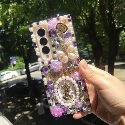 Luxury Pearl Goddess Portrait Phone Case For Samsung Galaxy Z Fold 6 5 4 3 Bling Rhinestone Crown Flowers Diamond Clear PC Cover
