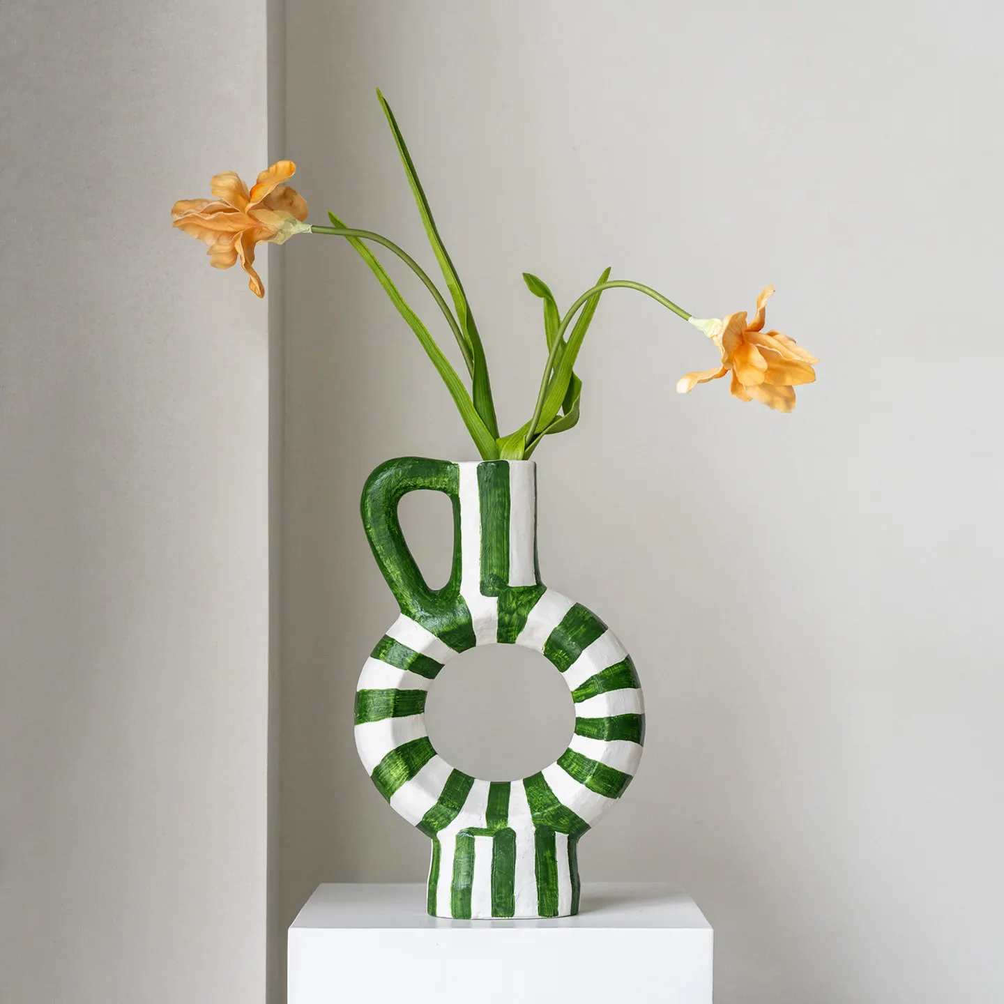 Green Striped Flower Ware Home Living Room Coffee Table Dining Room TV Cabinet Art Vase Ornament Model Room