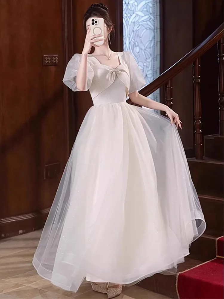 

Champagne Colored Evening Gown for Women 2025 New Light Luxury Square Neck Banquet Dresses Fashion Shiny Wedding Party Dress