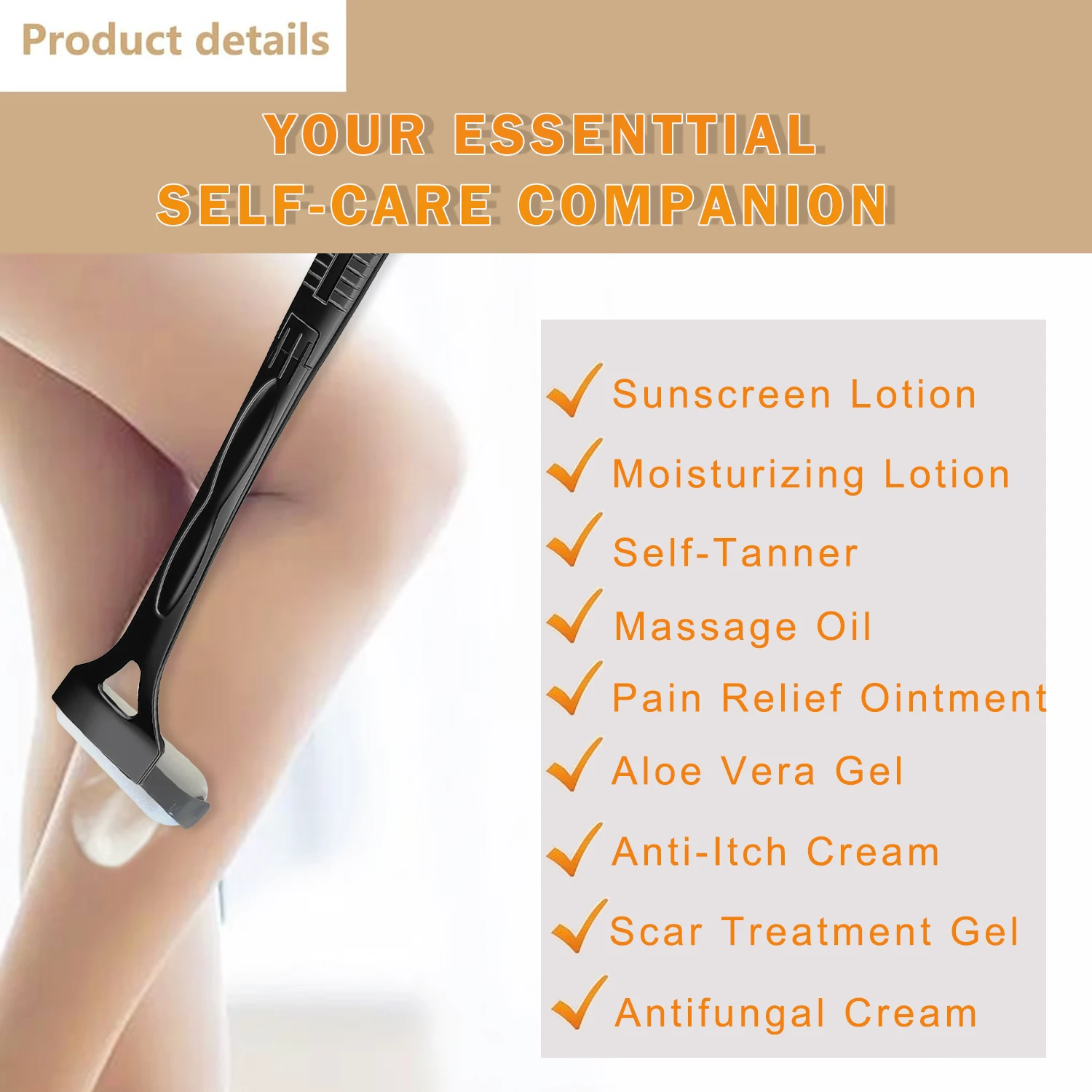 Aplikator Rol Lembut Lotion Punggung Wanita Pemijat Aplikator Tabir Surya Lotion Multifungsi Aplikator Gagang Panjang Ergonomis