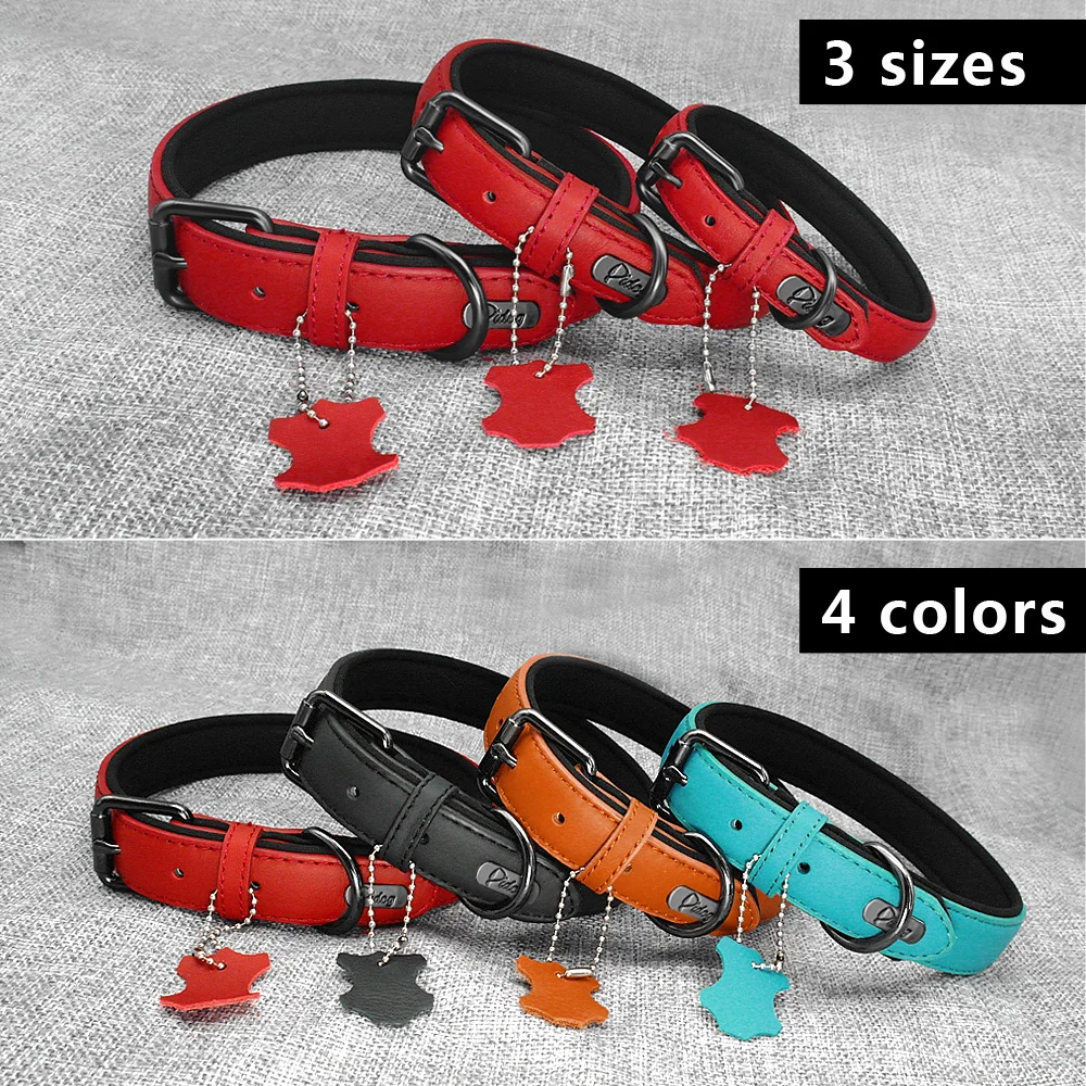 Soft Padded Dog Collar Leather Dog Collars Adjustable Pet Necklace Accessories For Small Medium Large Dogs Pug French Bulldog