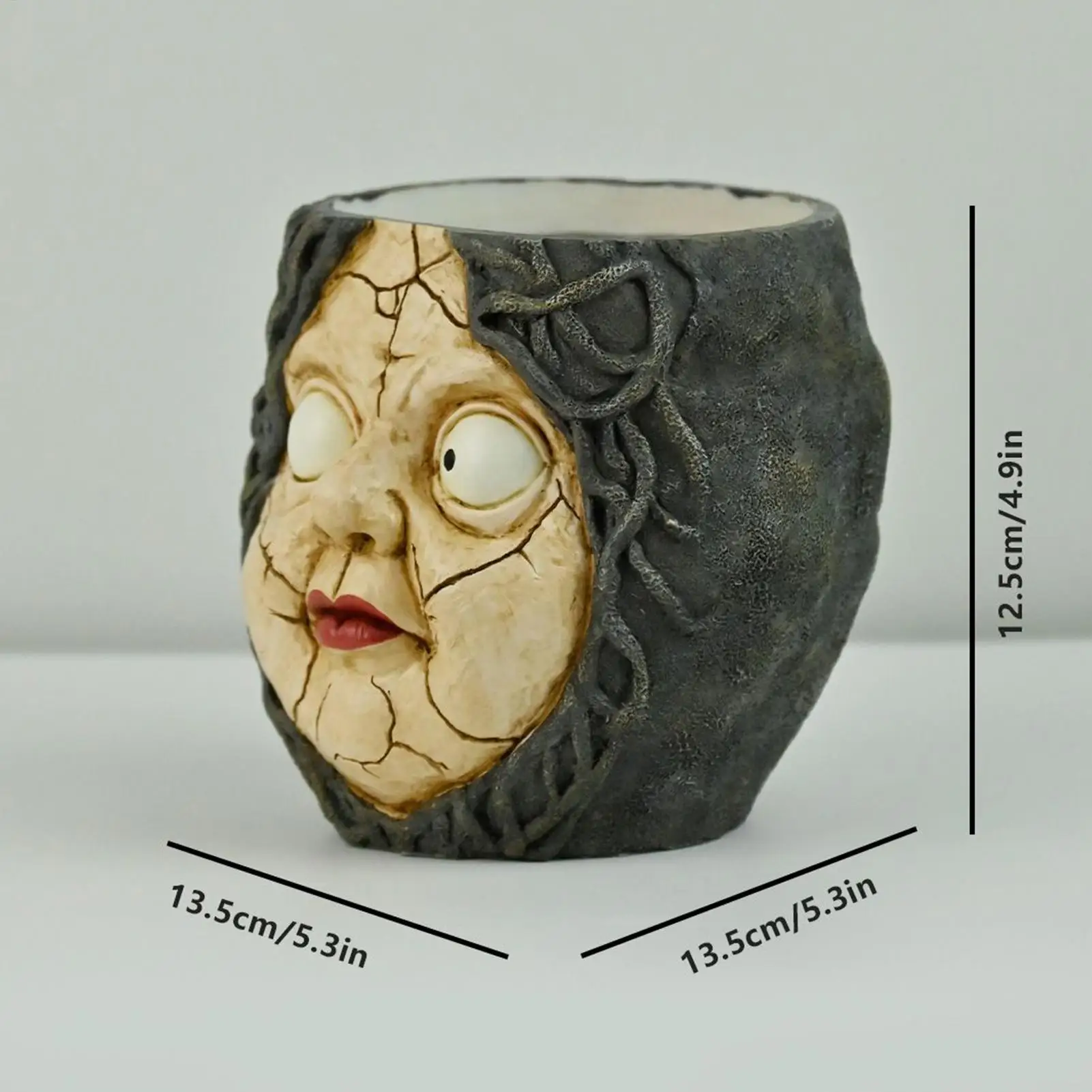 Creepy Cracked Witch Head Planter Resin Face Flower Pot Halloween Decor Succulent Container Indoor Tabletop Ornament