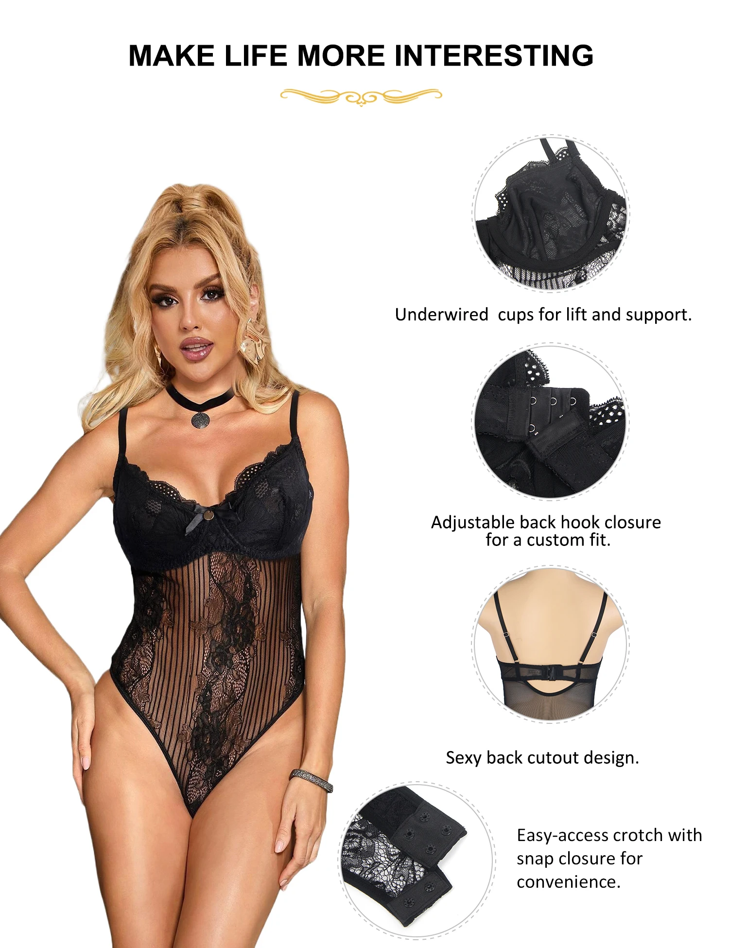 Cơ Thể Mujer "Gợi Cảm Bông Hoa Ren Sọc Leotard Nữ 5XL Rompers Nữ Jumpsuit Xem Qua Bodysuit Đầu Người Phụ Nữ Quần Lót