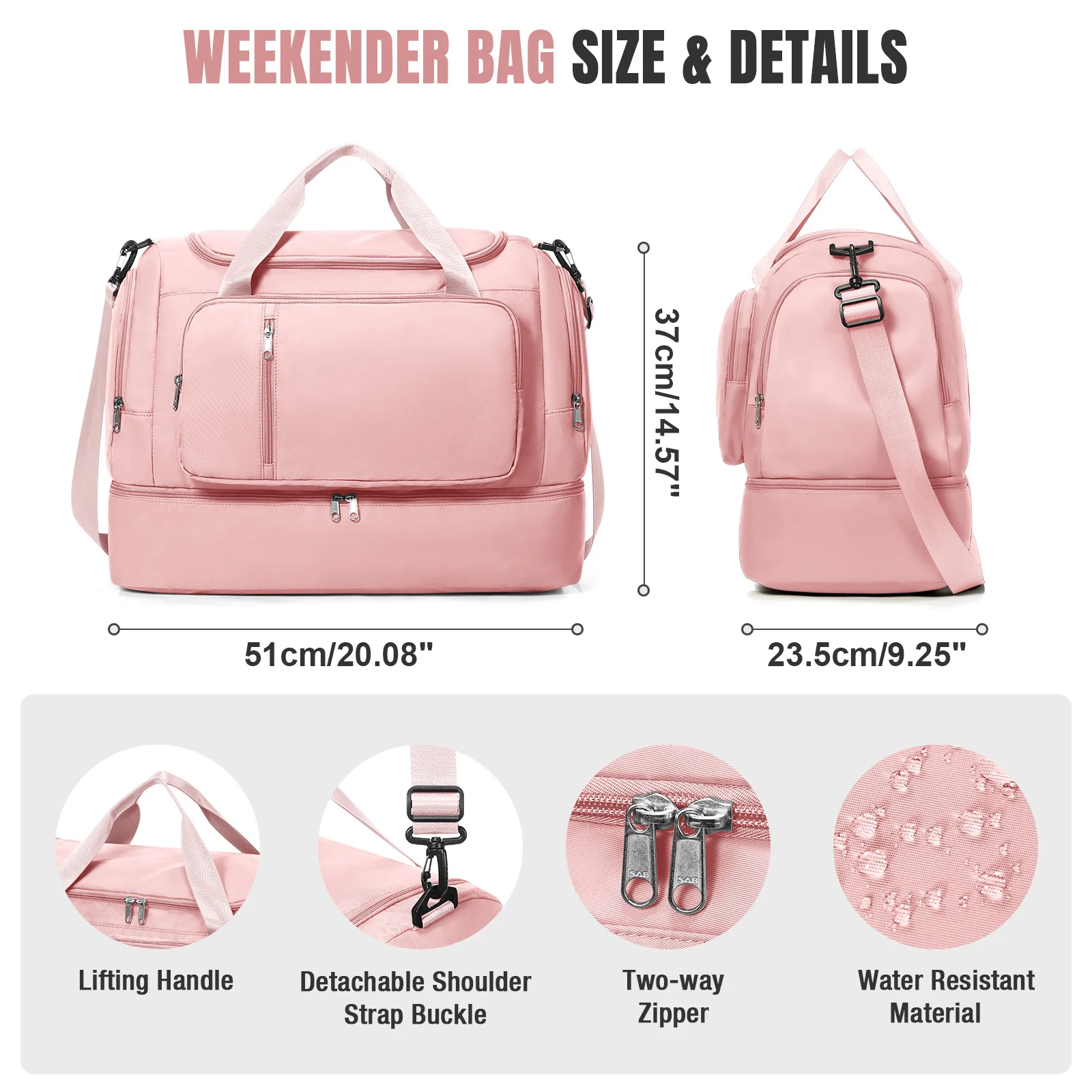 Travel Bag for  Women - Waterproof Large Capacity Multi-Pocket Hand Luggage Bag Gym Bag Weekender Travel Clothing Storage Bag view 2
