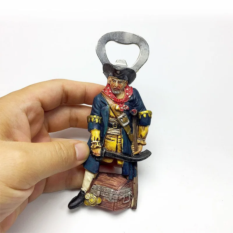 

Personalized Creative Caribbean Pirate Captain Treasure Chest Bottle Opener Magnetic Fridge Magnet3d3D Hand-Painted Decorations
