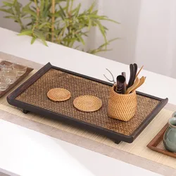 Zen Retro Style Tea Set Storage Tray Retro Tea Tray Household Japanese Style Solid Wood Bamboo Woven Tea Cup Rattan Tray ZE626