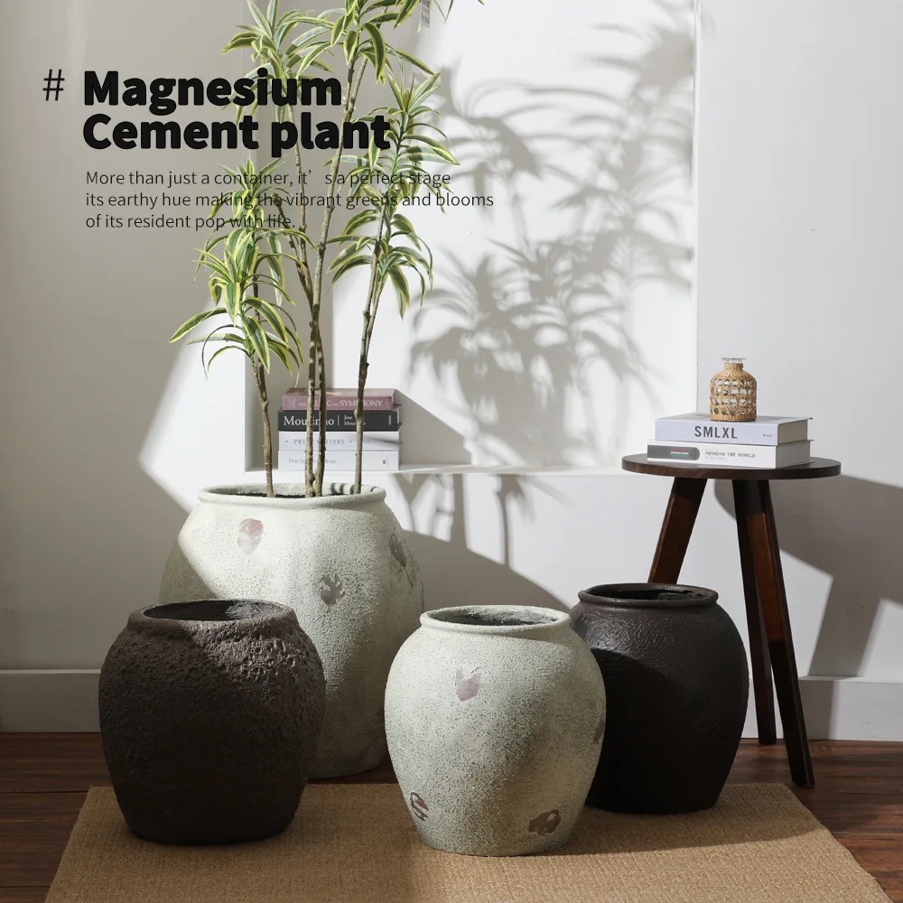 Flower pot cement flower pot breathable simple floor round flower pot plant Nordic Internet celebrity