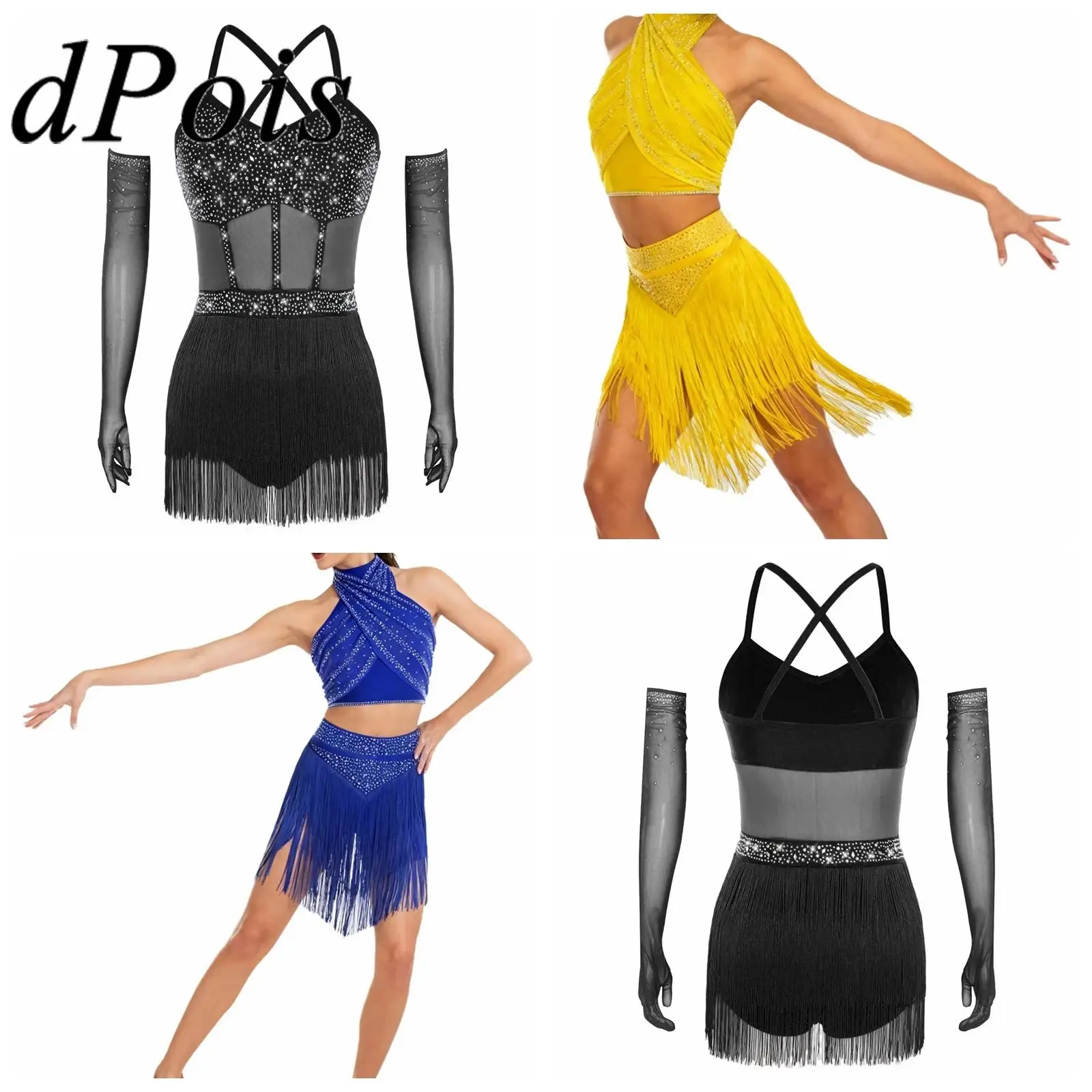 

Женское прозрачное сетчатое латинское платье-леотард для взрослых, танцевальный костюм для танго, сальсы, бальных танцев, с бахромой, для выступлений на сцене