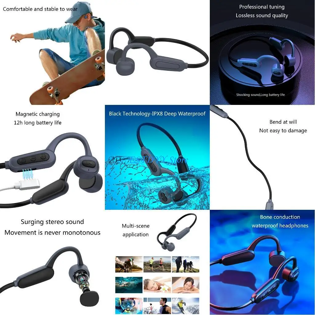 

G6DE Bone Conduction Headphones 5.1 Waterproof Wireless Earbuds Outdoor Sport Headset