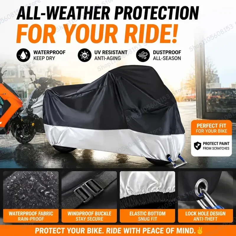 For ZEEHO AE8 Motorcycle Cover Waterproof Dustproof UV Resistant All Weather Bike Cover for Indoor Outdoor Riding Scooter