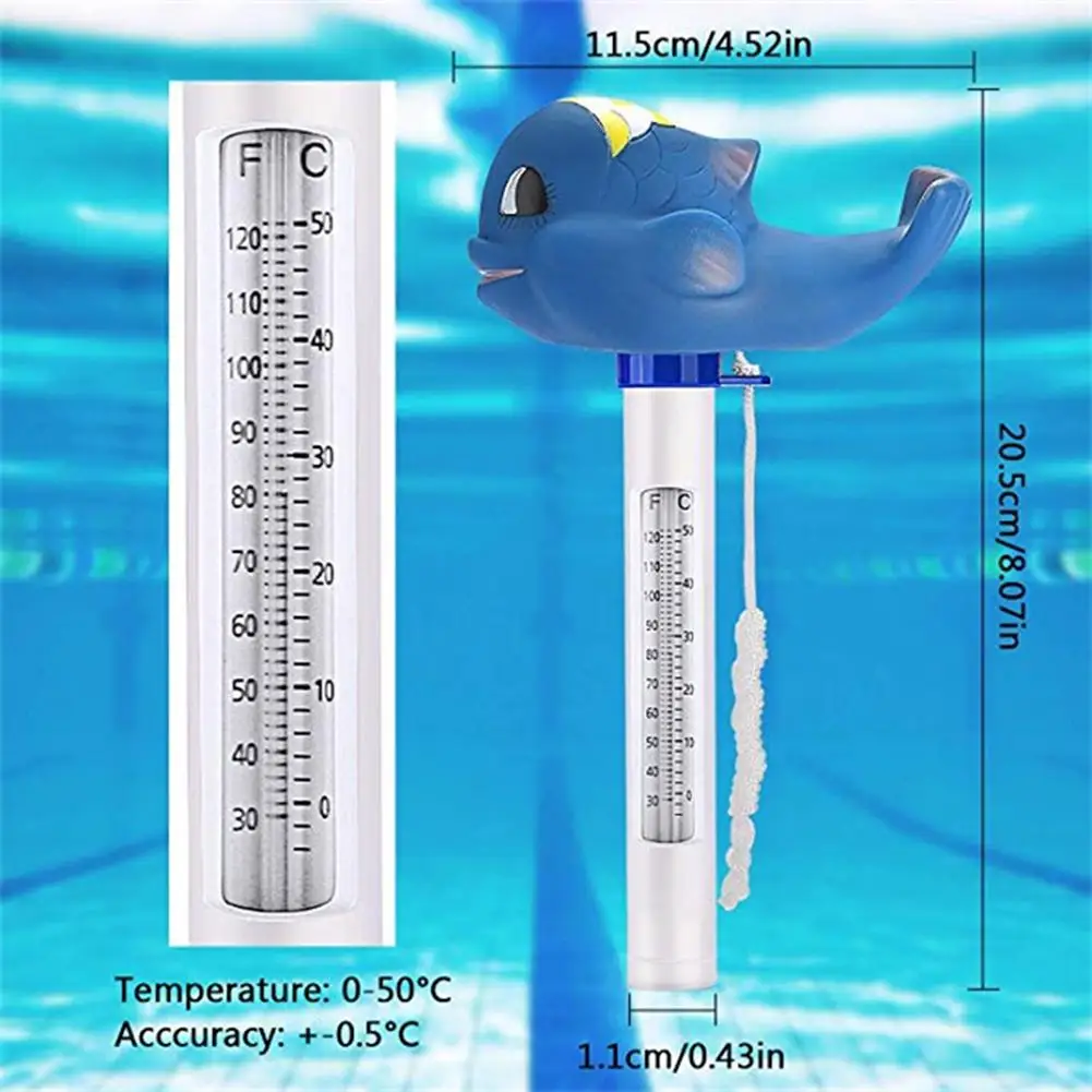 Whale Water Thermometer 0℃-50℃ Swimming Pool Thermometer Versatile Water Temperature Meter for Outdoor Indoor Swimming Pools