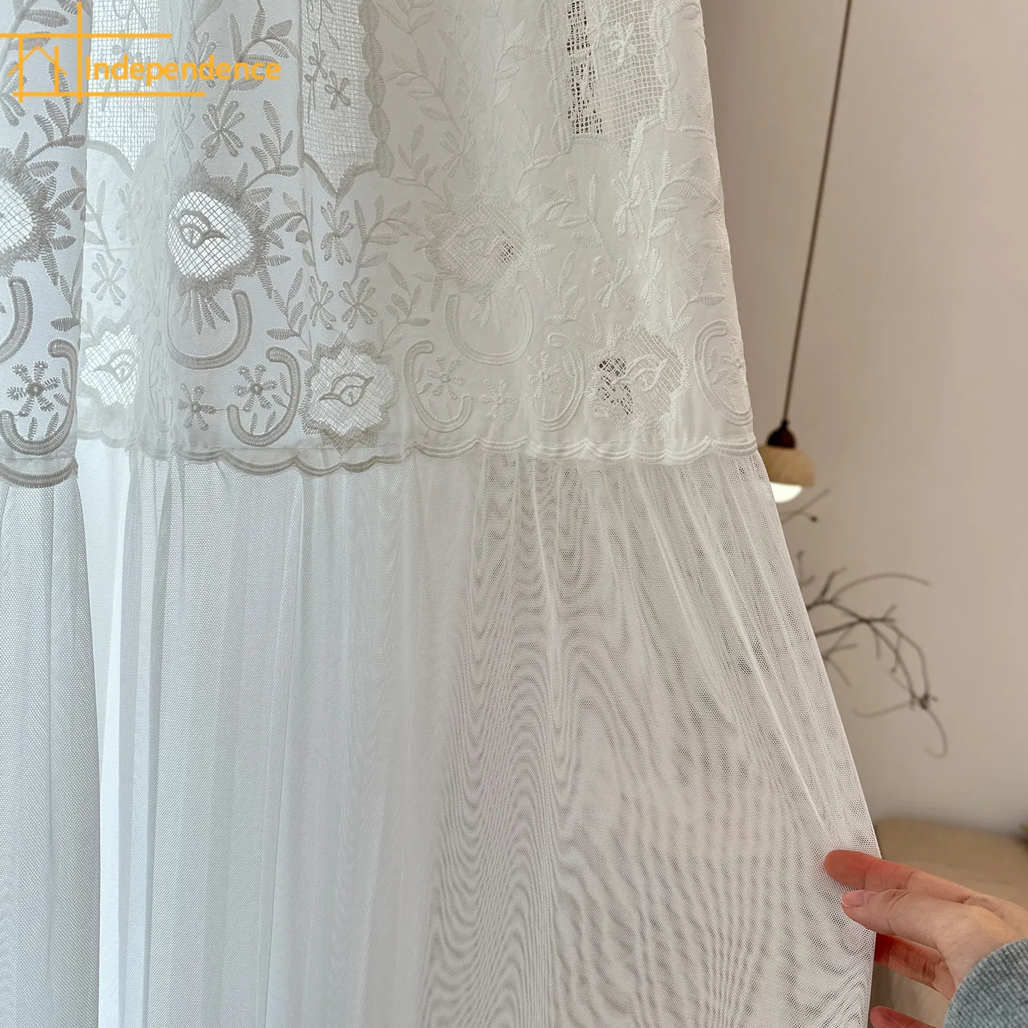 New French Lace Patchwork Skirt White Screens for Living Room Bedroom French Window Balcony Window Customized Finished Tulle