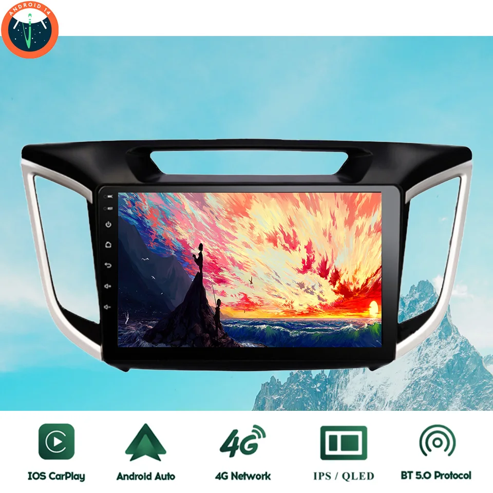 2Din Android 14.0 Car GPS Navigation Tablet For Hyundai Creta ix25 2014 - 2019 Auto Radio Multimedia Tape Recorder 4G Lte WiFi