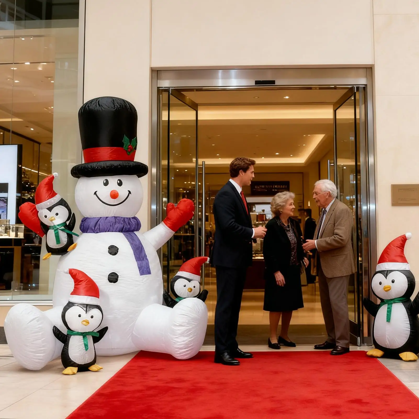 

Christmas Inflatable Snowman RGB LED Lights Inflatable Holiday Decoration With 3 Penguins Waterproof Blow Up Seated Snowman For