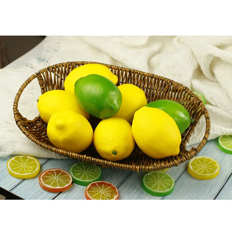 Fake Lemon Fruit Decoration; Small Yellow Lemon Foam Prop for Hotel Decoration; Fake Green Lemon