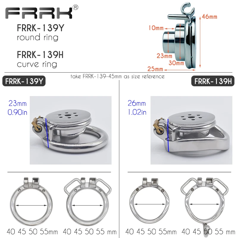 FRRK Small Short Negative Chastity Cock Cage Device with Cylinder Inverted Steel Penis Rings Flat BDSM Sex Toys for Adults