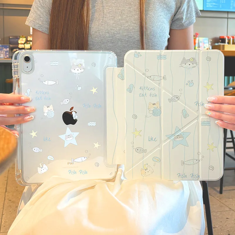 

Small Fish Shells For ipad a6 11th 10th Gen 10.2 7 8 9th Cover Pro Air 13 11 M3 M2 M4 M5 Pro 12.9 in Mini 7 6 4 5 3Y Fold Cover