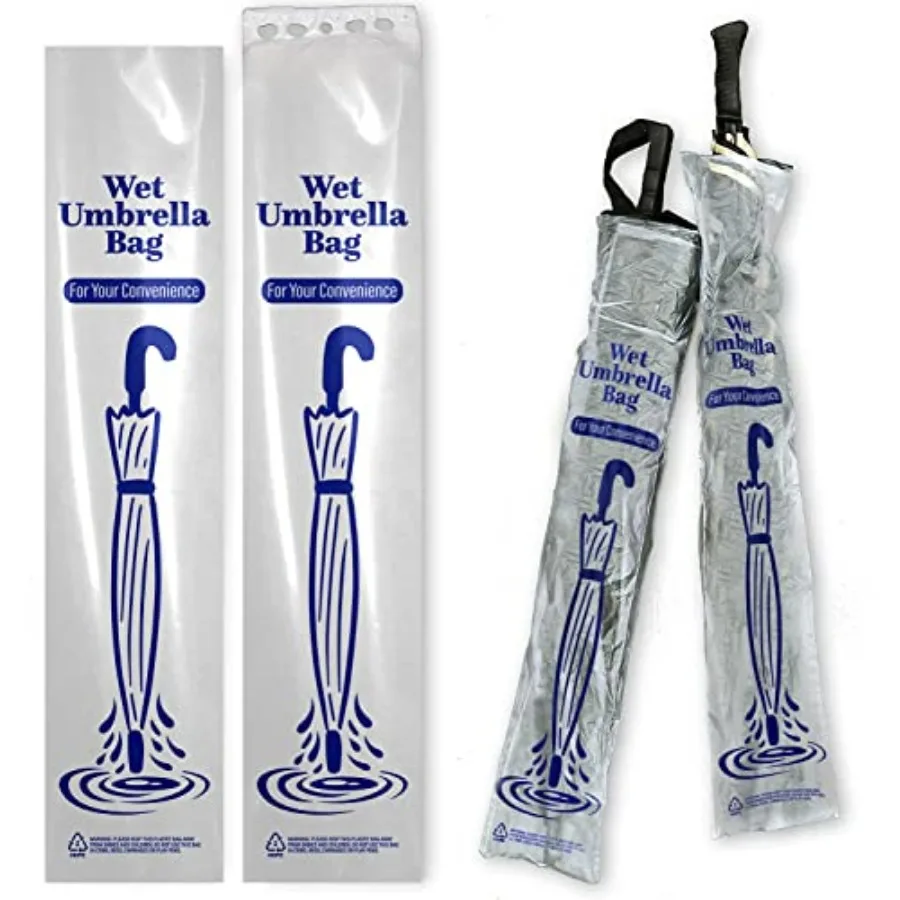 

Heavy Duty Universal Fit Umbrella Rain Bags. 500Pk Big Covers for Wet Umbrellas. Large Disposable Clear Plastic Sleeves Keep Ch