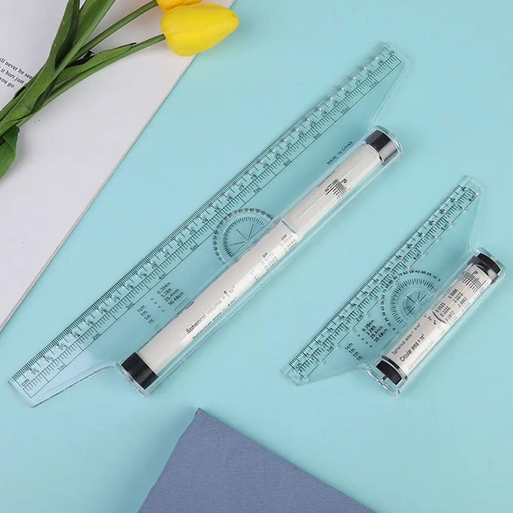 Rolling Ruler for Drawing Design Multi-Functional Plastic Parallel Ruler with Protractor Compass Straightedge Arc Curve Tool