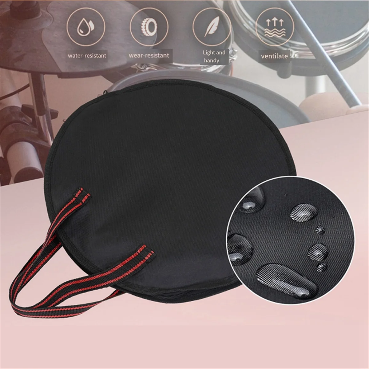 ABQR Borsa per batteria in tessuto Oxford nero da 10 pollici Pad muto per batteria portatile con borsa per bacchetta