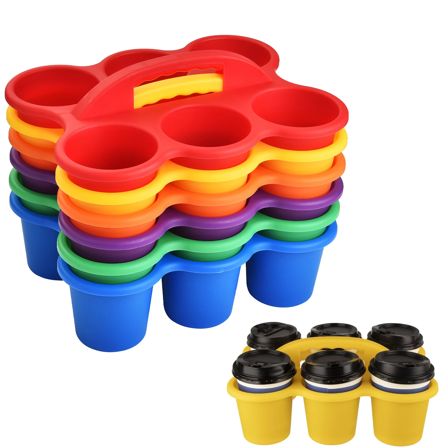 

6Pack Plastic Cup Caddy for Drink Delivery, Classroom Caddy 12x9.5x5.1 Inches, Assorted Colors, Case of 6