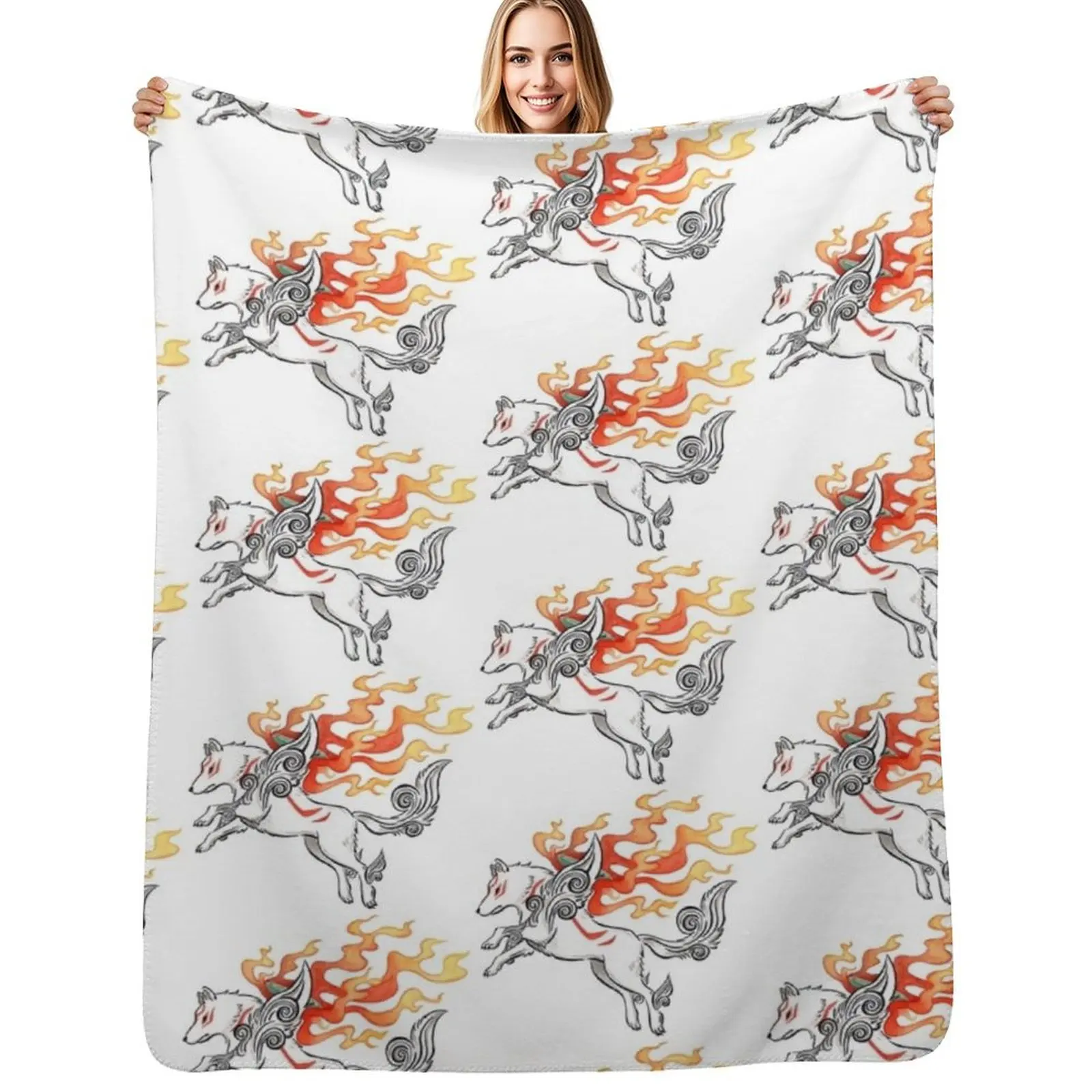 Okami Amaterasu white wolf in watercolour Throw Blanket Plush Decorative Beds Thermals For Travel Hairy Blankets