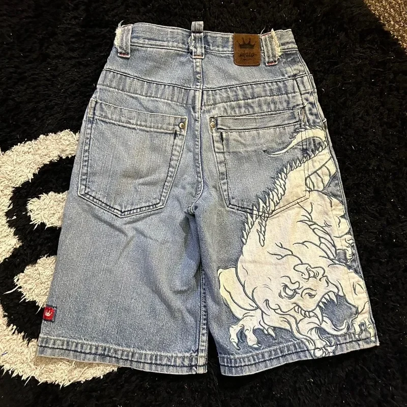 Funny gothic pattern design 2000s versatile summer denim shorts for men 2024 new vintage  fashionable hip-hop y2k baggy pant