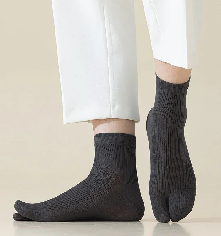 

5 Pairs Two Finger Socks for Men Spring Autumn Thin Short Tabi Socks Solid Cotton Anti-odor Casual Business Dress Two Toes Socks