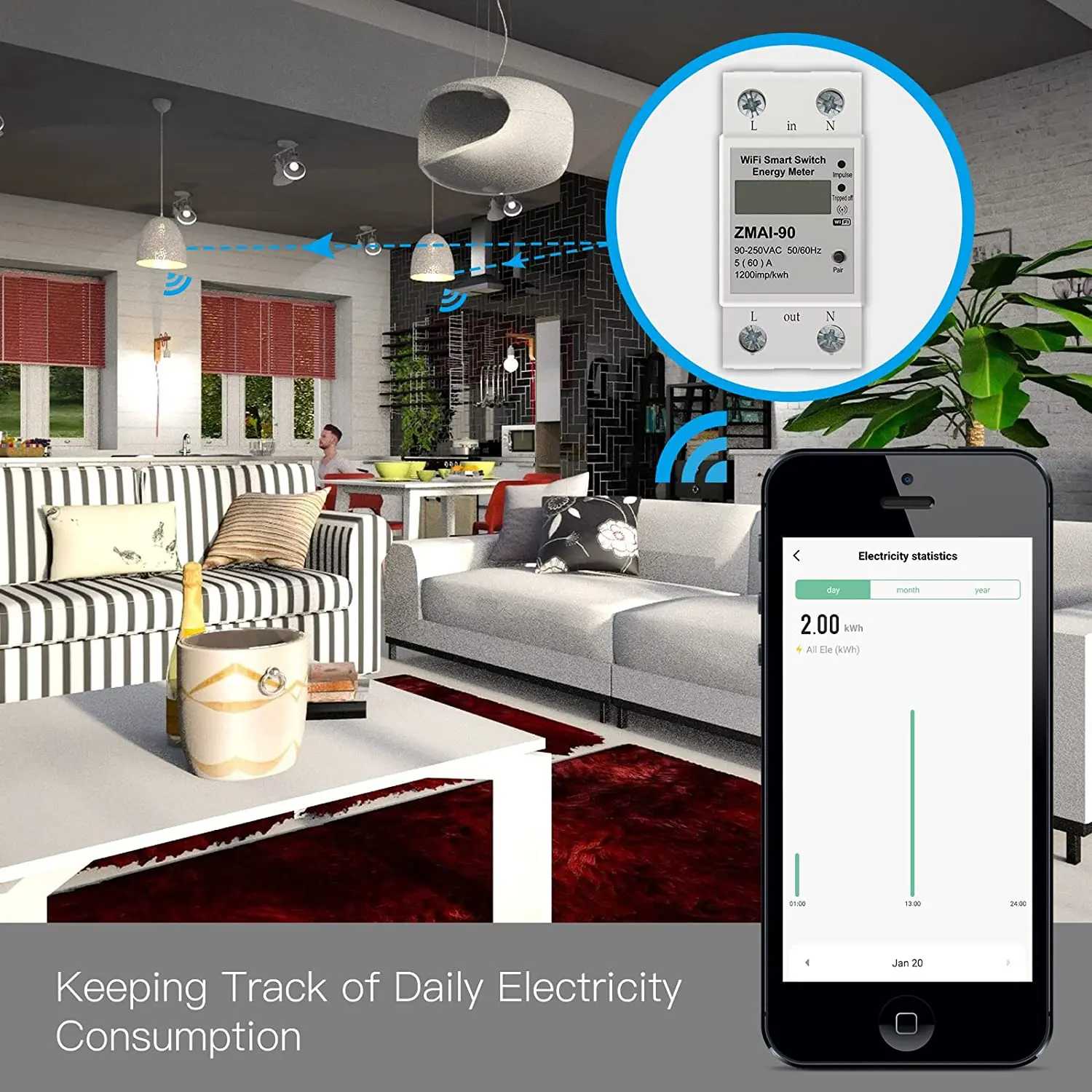 Tuya Smart Power Meter Automation Residential Real Power Monitoring WiFi Smart Energy Monitor APP Remote Control Support Alexa