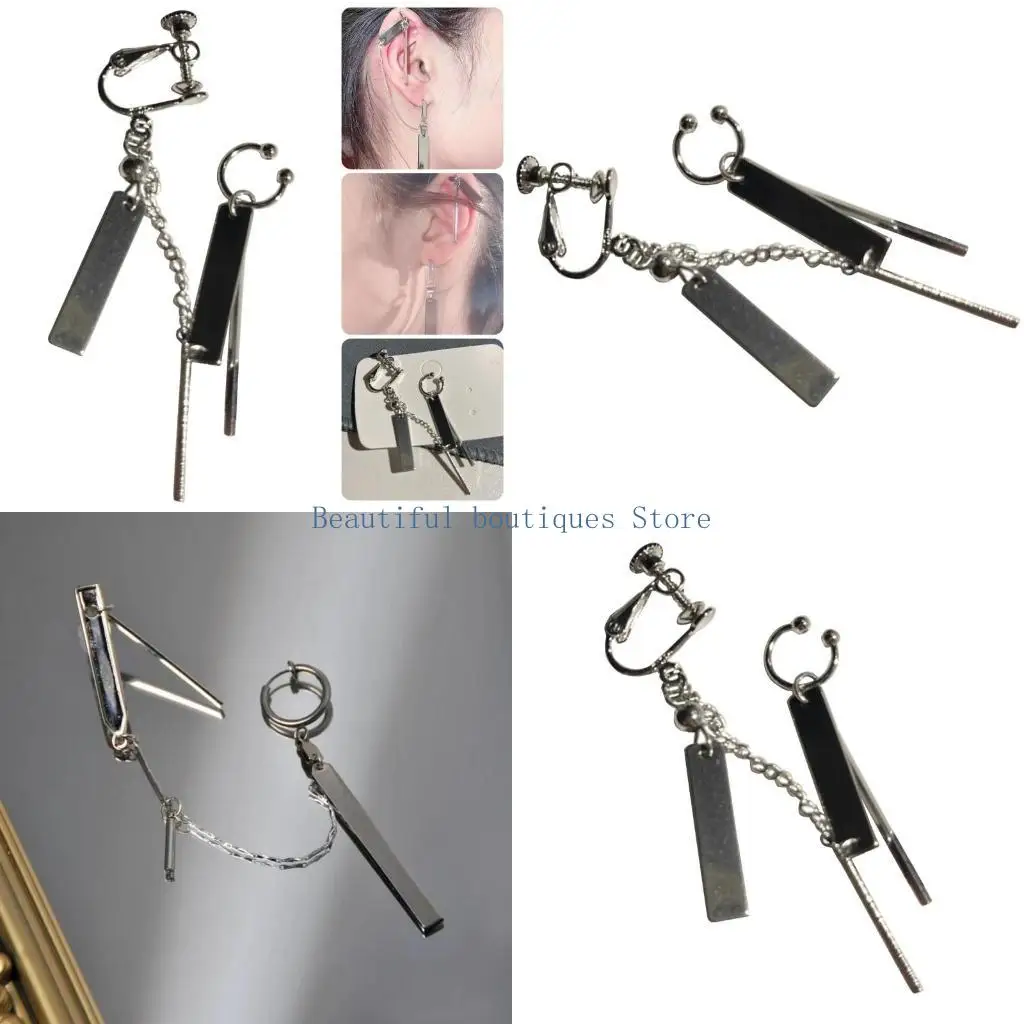 U4LF Sophisticated Tassels Ear Cuff Jewelry Long Dangle Ear Clip Not Piercing Earring Perfect for Enhancing Any Outfits