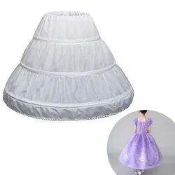 White Child Petticoat A-Line 3 Hoops One Layer Kids Crinoline Lace Trim Flower Girl Dress Underskirt Elastic Waist for Children