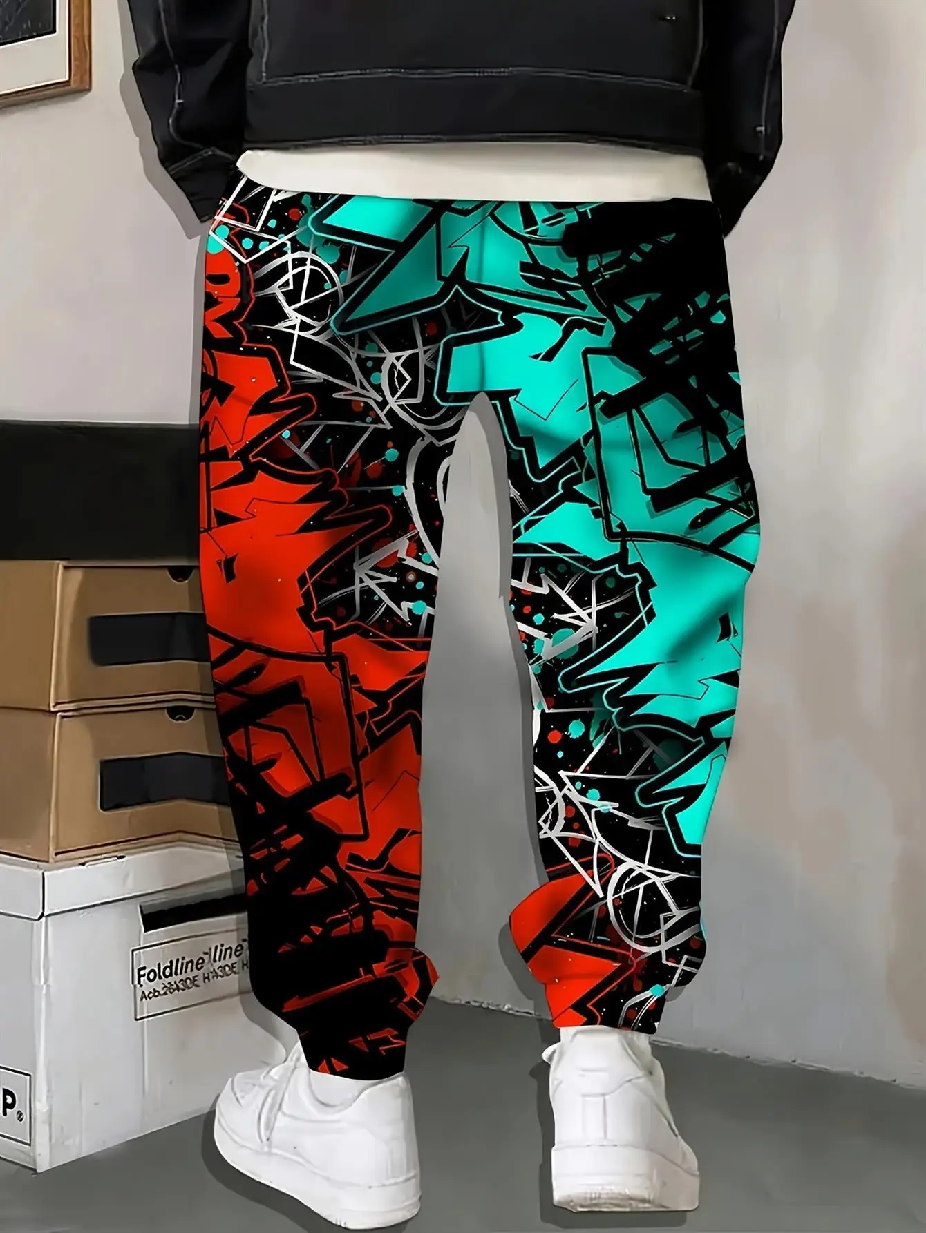 Neuheiten: Graffiti Love Peace Print Unisex Jogginghose, Gerade Geschnitten, Hip-Hop Streetwear Sweatpants, Urbanes Alltagsoutfit – Detail 8