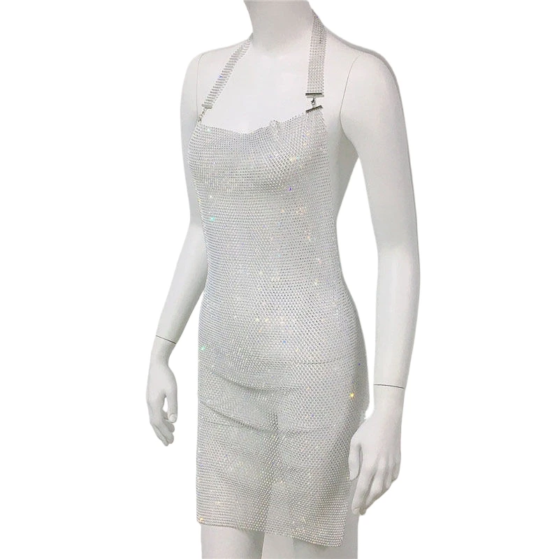 Damen Glänzendes Strass-Mesh-Neckholder-Minikleid Sexy Durchsichtiges Funkelndes Bodycon-Kleid Clubwear Strandparty-Überwurfkleid платье женское 2026 – Detail 9