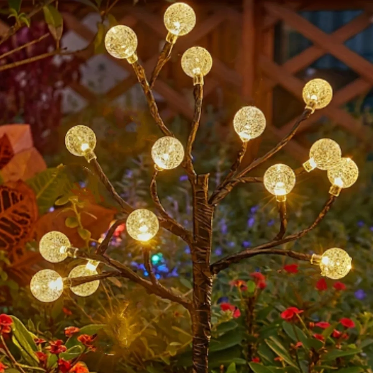 

Pop 1pcs 15LED Crystal Solar Ball Tree Branch Design Solar Light Fairy Atmosphere Night Lights Waterproof Ground Pathway Lights