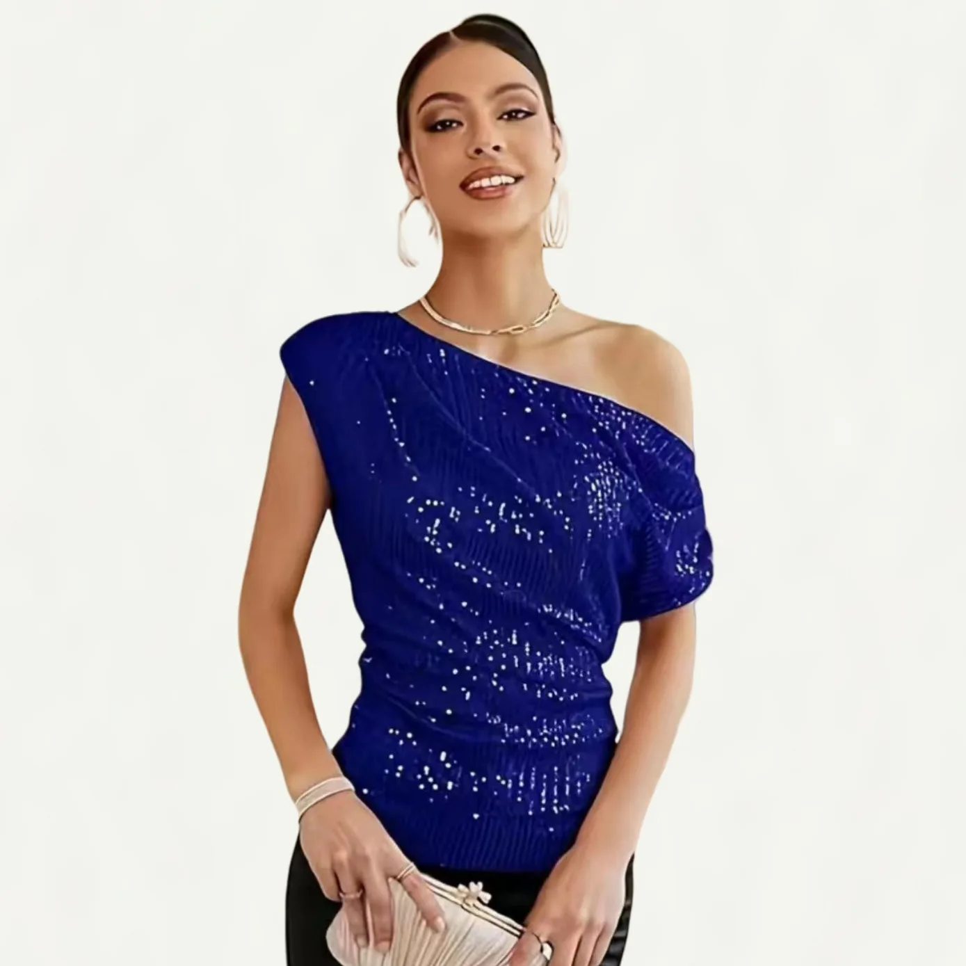 Shiny Sequin Flashing Short Sleeve Summer Wind Women's T-shirt 2023 Cross-Border Commute Style Slim Fit Casual Pants